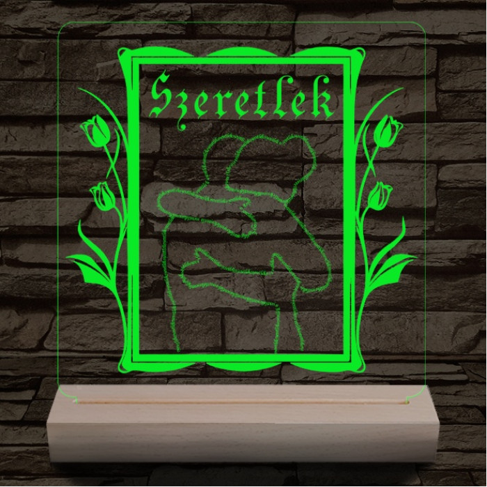 Szeretlek ölelés személyre szabott  fa talppal 7 színű 3D led lámpa