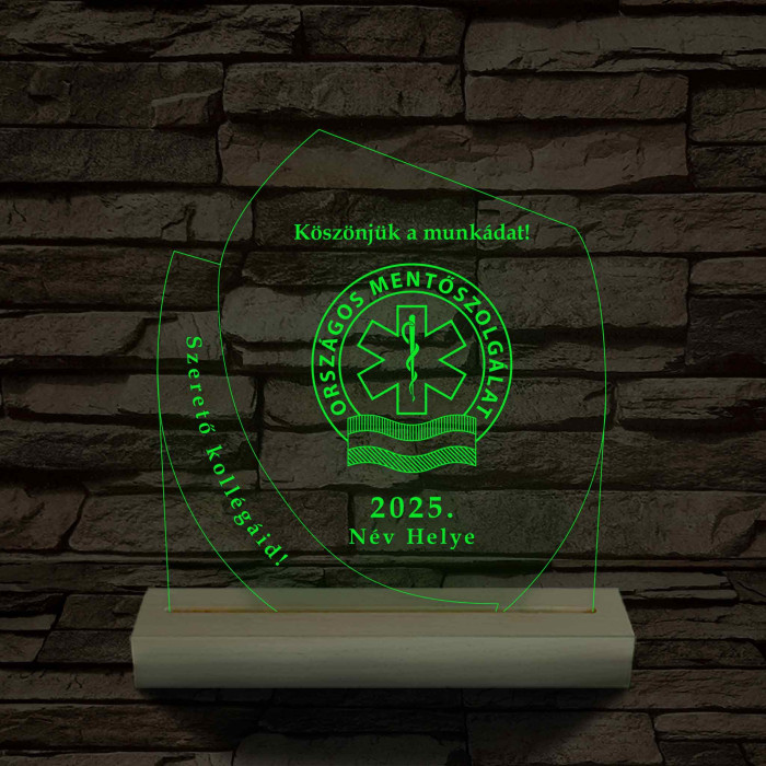 Emléktábla fa talppal 7 színű 3D led lámpa