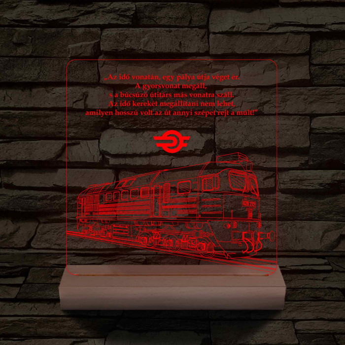 MÁV Szergej 7 színű 3D led emléklámpa fa talppal