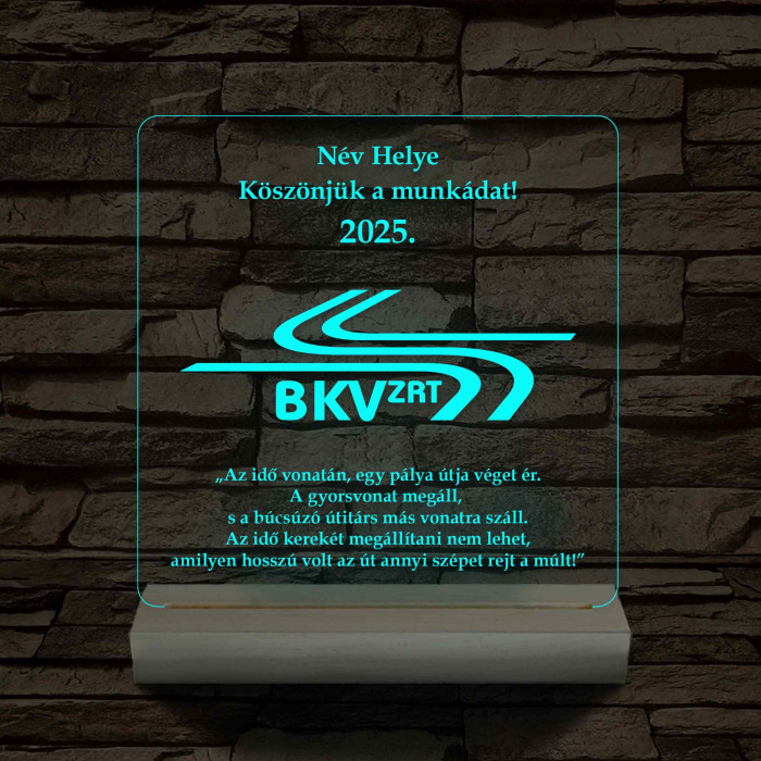 BKV Emléklámpa 3D LED – Egyedi Gravírozás Fa Talppal, 7 Színű Világítással – Tökéletes Ajándék BKV Rajongóknak és Dolgozóknak