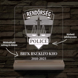 Rendőrségi emléklámpa  3D LED 7 Színűben világító Fatalppal