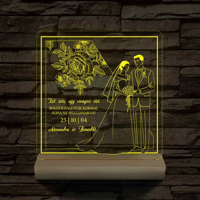 Boldogság szirmai fatalppal 7 színű 3D led lámpa