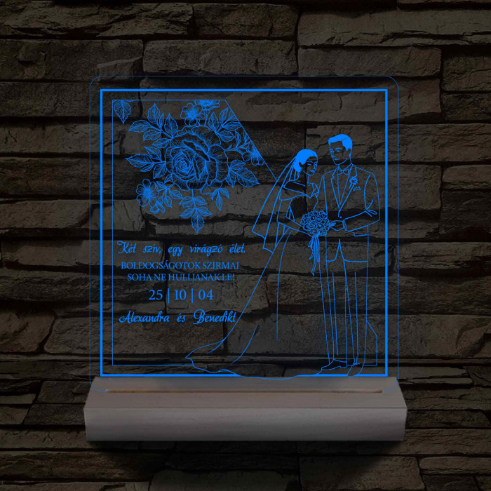 Boldogság szirmai fatalppal 7 színű 3D led lámpa