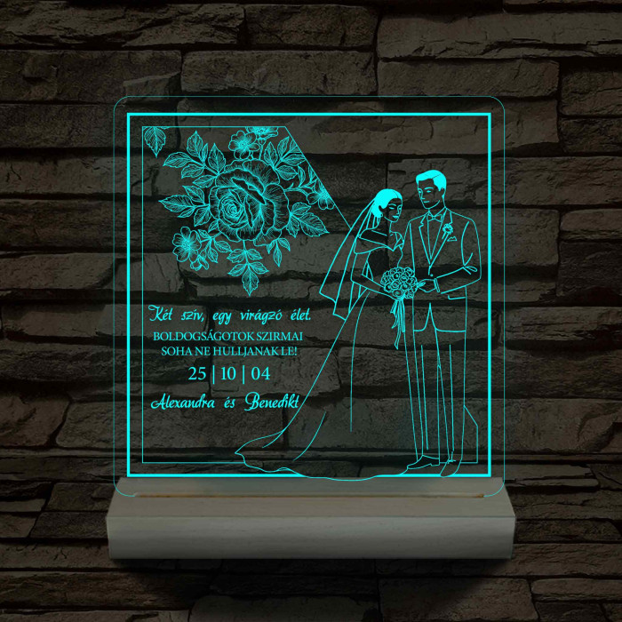 Boldogság szirmai fatalppal 7 színű 3D led lámpa