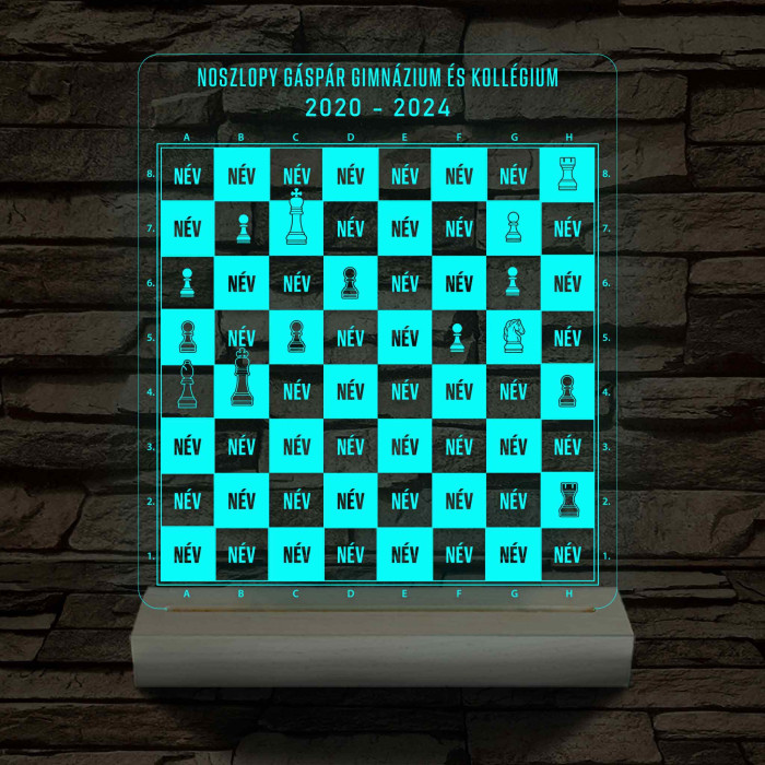 Sakk osztálytábla fatalppal 7 színű 3D led lámpa