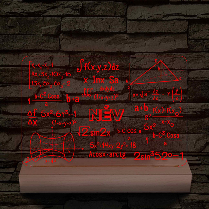 Matematikai-fizikai kollázs – fatalppal egyedi neves 7 színű színváltós 3D led lámpa
