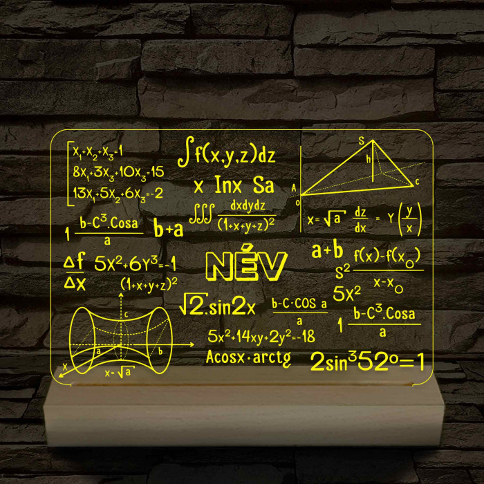 Matematikai-fizikai kollázs – fatalppal egyedi neves 7 színű színváltós 3D led lámpa