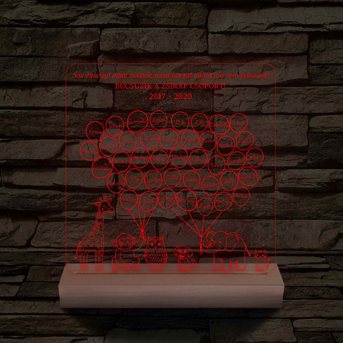 Lufis osztály személyre szabott, színváltós fatalppal 7 színű 3D led lámpa (az állatokon nem módosítunk!!)