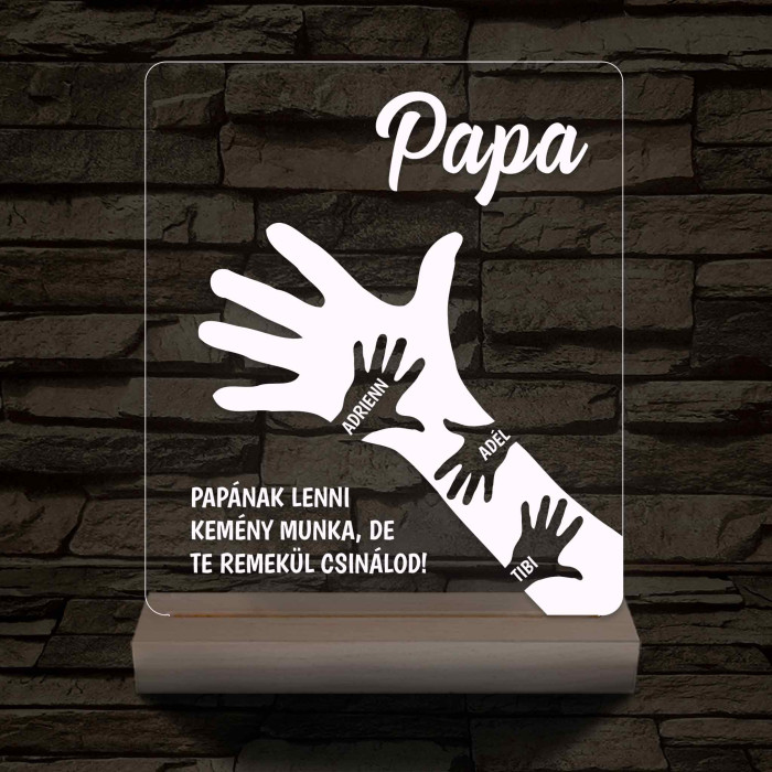 Papa kezekkel - fatalpas, színváltós 3D led lámpa