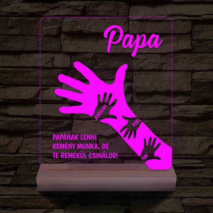 Papa kezekkel - fatalpas, színváltós 3D led lámpa