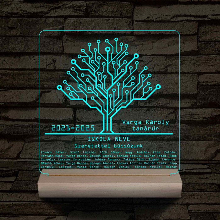 Informatikai IT osztályfa személyre szabott fa talppal 7 színű 3D led lámpa