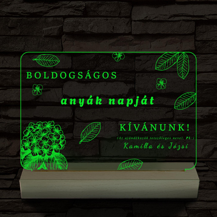 Anyák napjára személyre szabott 20 cm fa talppal 7 színű 3D led lámpa