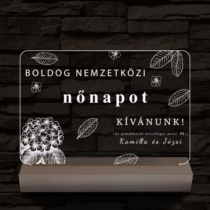Nemzetközi nőnap egyedi személyre szabott 20 cm fa talppal 7 színű 3D led lámpa