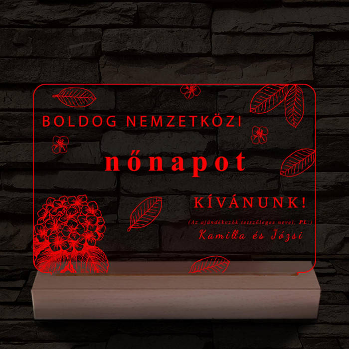 Nemzetközi nőnap egyedi személyre szabott 20 cm fa talppal 7 színű 3D led lámpa