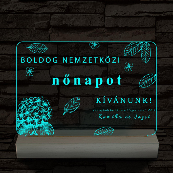 Nemzetközi nőnap egyedi személyre szabott 20 cm fa talppal 7 színű 3D led lámpa