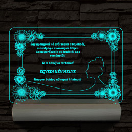 Nőnapi virágos-keretes egyedi személyre szabott 20 cm fa talppal 7 színű 3D led lámpa