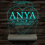 Szeretünk! Egyedi beírós szív-alakú személyre szabott 20 cm fa talppal 7 színű 3D led lámpa