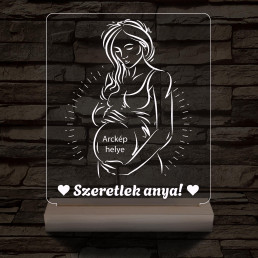 Szeretlek anya, egyedi fotógravírozás fatalppal 7 színű 3D led lámpa