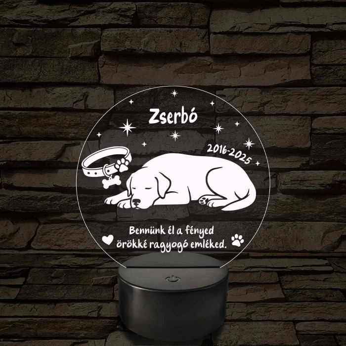 Hűséges Barát – Személyre szabható kutya emlék 7 színű, színváltós 3D LED lámpa