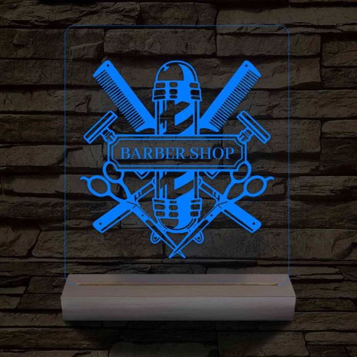 Egyedi Barber Shop – 7 színű, színváltós 3D LED lámpa