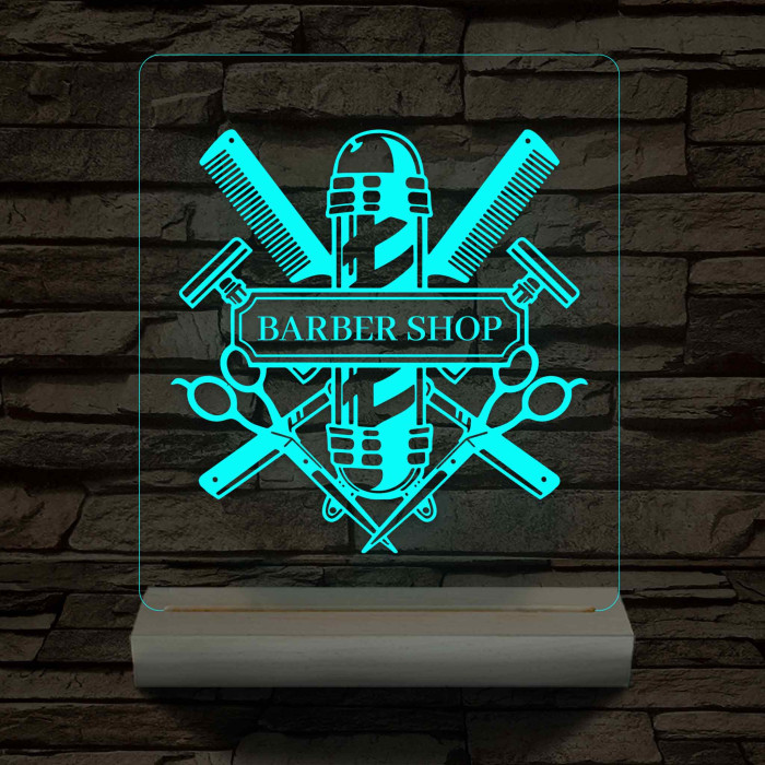 Egyedi Barber Shop – 7 színű, színváltós 3D LED lámpa
