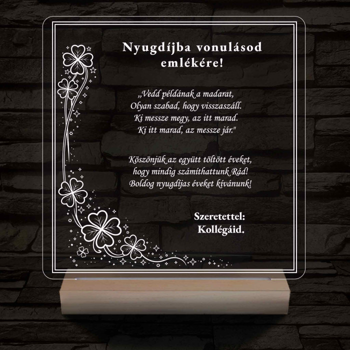 Szerencsés Nyugdíjas Évek – Négylevelű lóhere mintás, 7 színű, színváltós 3D LED lámpa