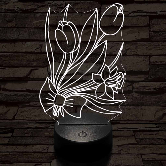 Tulipáncsokor 7 színű 3D led lámpa