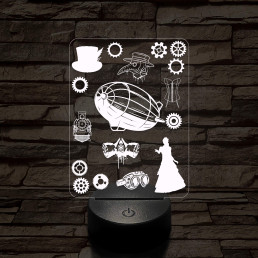 SteamPunk montázs 7 színű 3D led lámpa