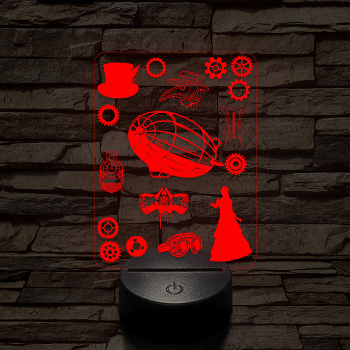 SteamPunk montázs 7 színű 3D led lámpa