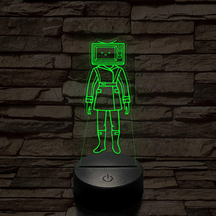Skibidi Toilet TV hős nő meme 7 színű 3D led lámpa