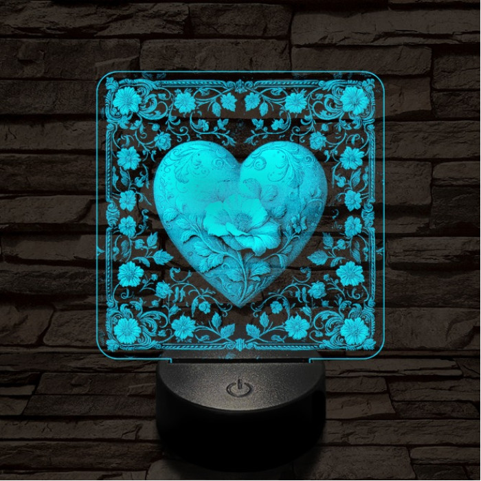 Virágzó szív 7 színű valósághű 3D led lámpa