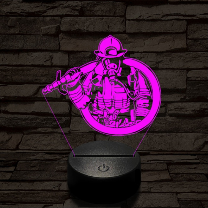 Tűzoltó lánglovag 7 színű  3D led lámpa