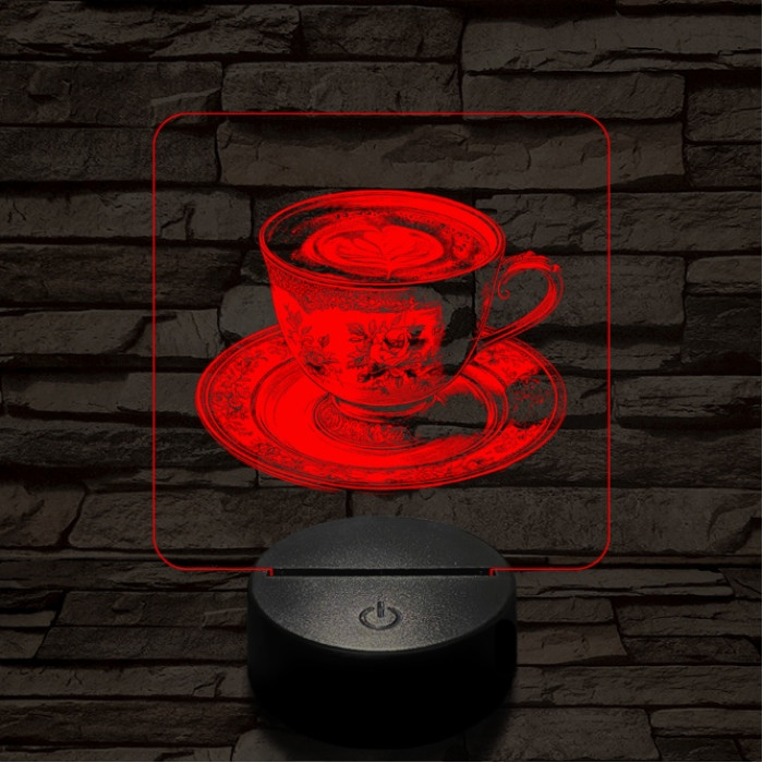 Kávé esztétika 7 színű, színváltós valósághűen gravírozott 3D led lámpa