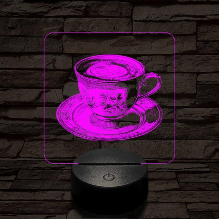 Kávé esztétika 7 színű, színváltós valósághűen gravírozott 3D led lámpa