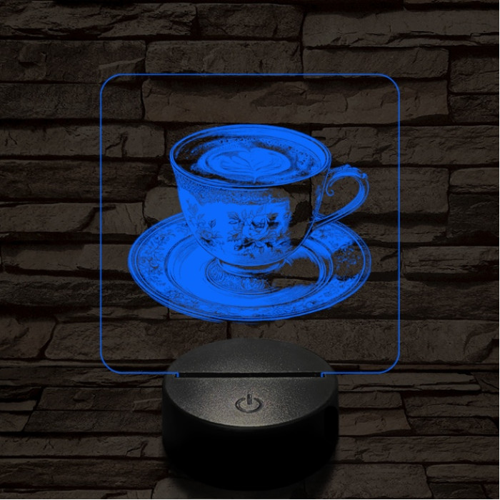 Kávé esztétika 7 színű, színváltós valósághűen gravírozott 3D led lámpa