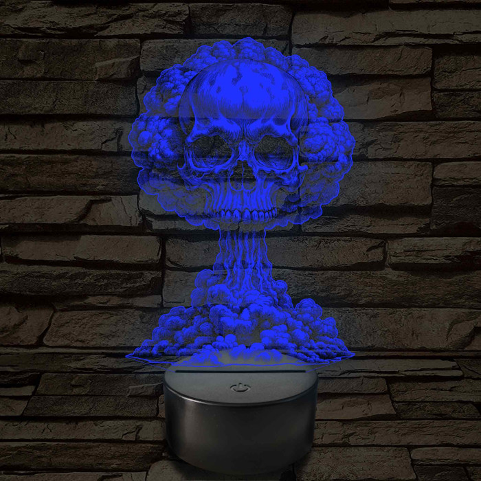 Atomfelhő koponyával – 7 színű, színváltós 3D LED lámpa