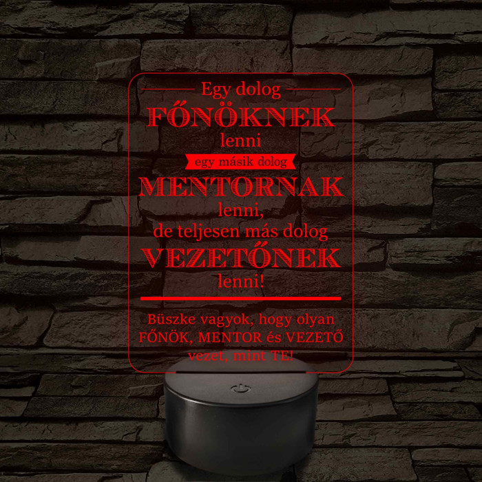 Főnök – Mentor – Vezető – 7 színű, színváltós 3D LED lámpa (egyes számú megfogalmazással!)