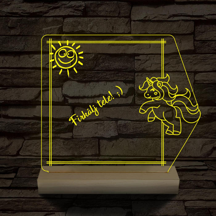 Írható unikornis 3D led lámpa fatalppal 7 színű 