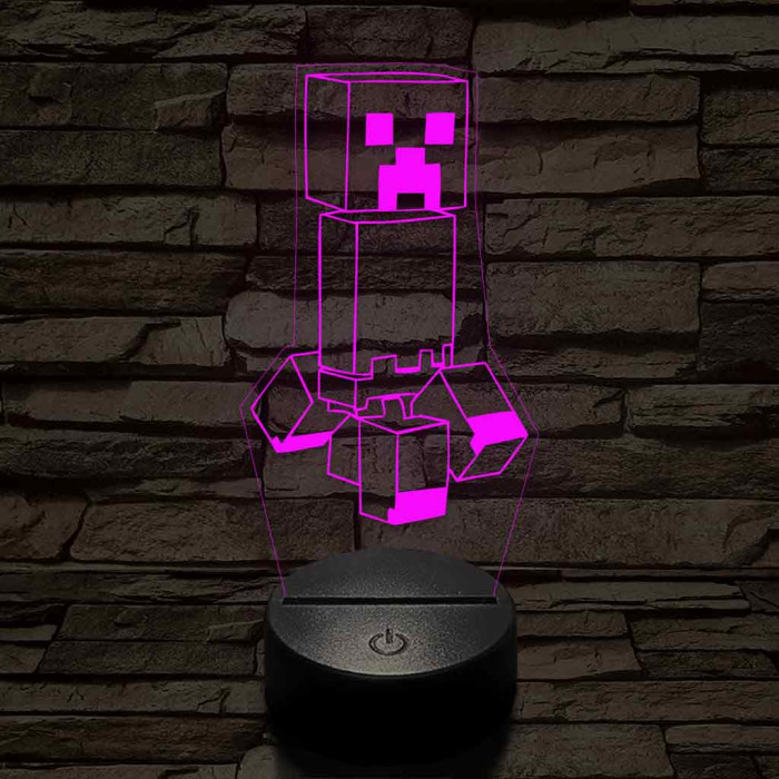 Minecraft Creeper 7 színű 3D led lámpa