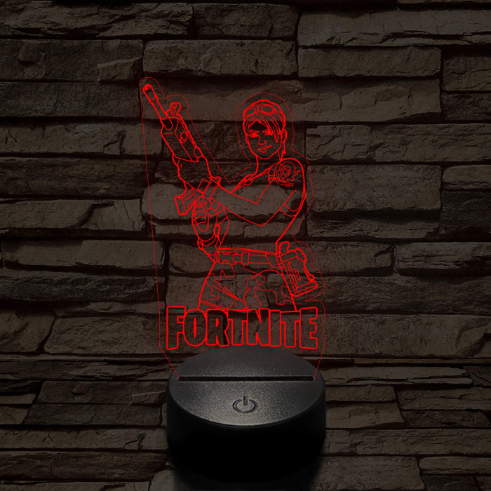 Fortnite női fegyveres karakter 7 színű 3D led lámpa
