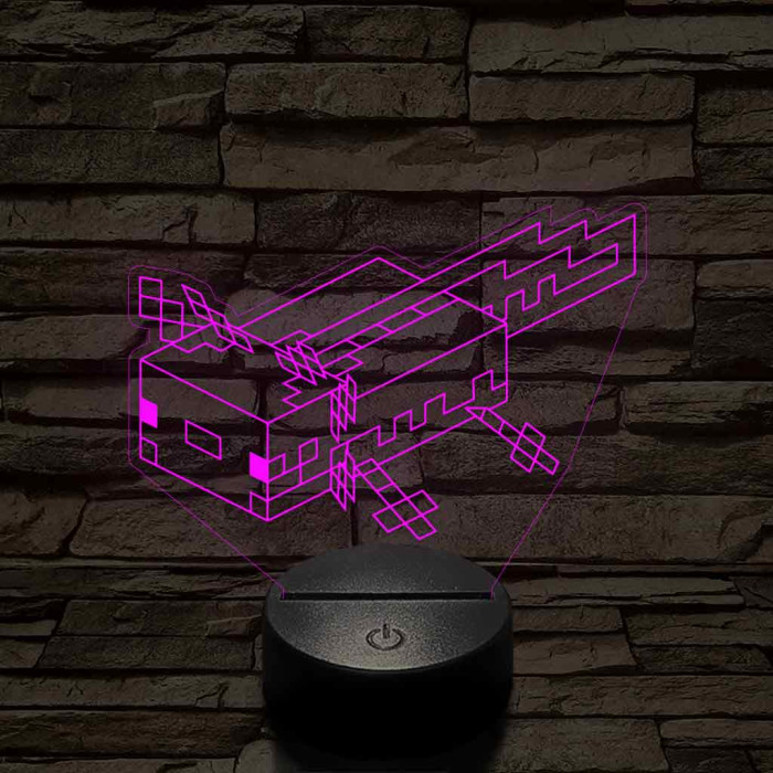 Minecraft Axolotl – 7 színű, színváltós 3D LED lámpa