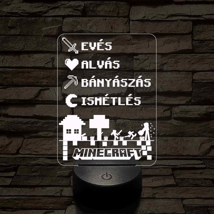 Minecraft élet – 7 színű, színváltós 3D LED lámpa 