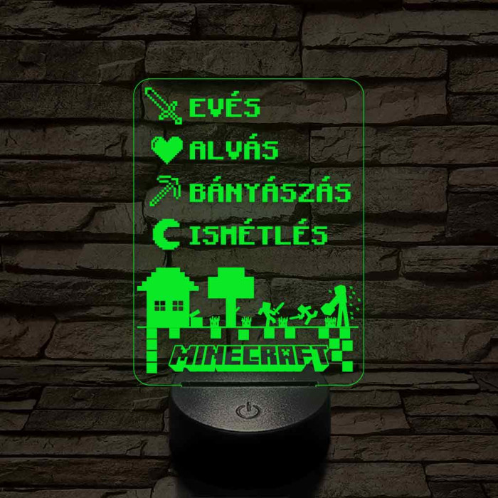 Minecraft élet – 7 színű, színváltós 3D LED lámpa 