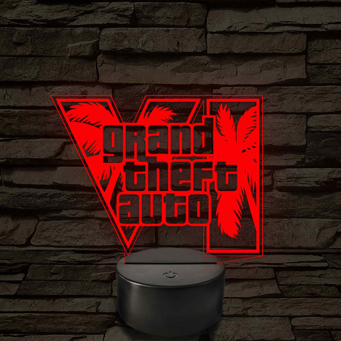 GTA 6 logó – 7 színű, színváltós LED lámpa