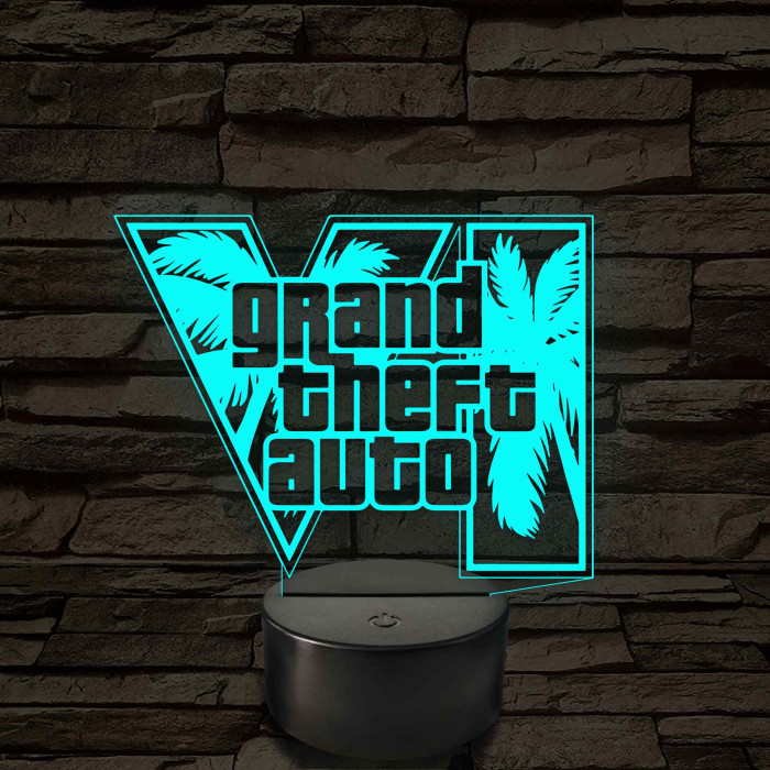 GTA 6 logó – 7 színű, színváltós LED lámpa