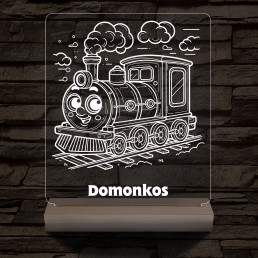 Gőzmozdony személyre szabott 20 cm fa talppal 7 színű 3D led lámpa
