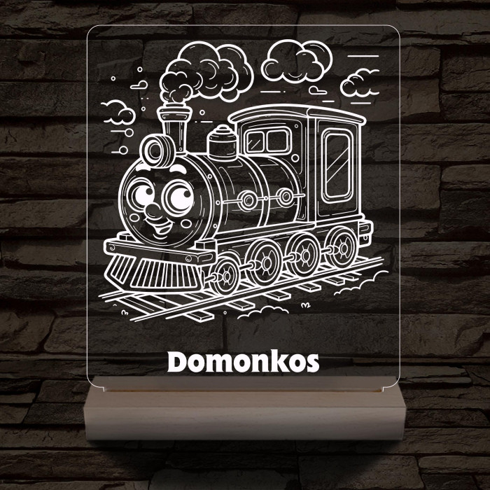 Gőzmozdony személyre szabott 20 cm fa talppal 7 színű 3D led lámpa