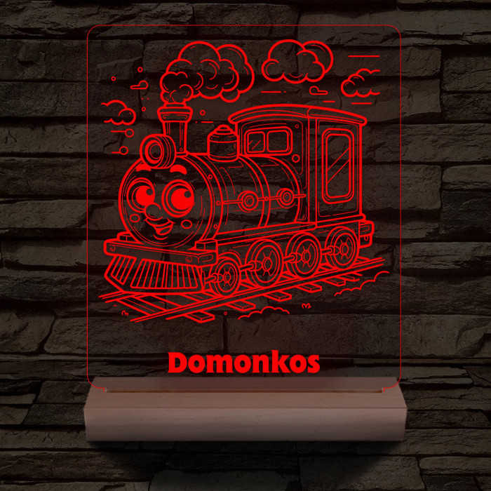 Gőzmozdony személyre szabott 20 cm fa talppal 7 színű 3D led lámpa