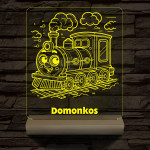 Gőzmozdony személyre szabott 20 cm fa talppal 7 színű 3D led lámpa