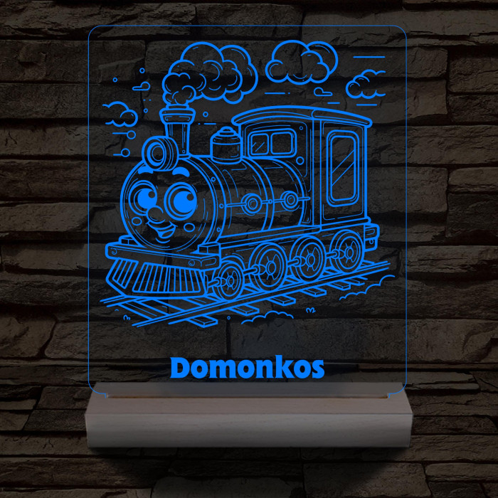 Gőzmozdony személyre szabott 20 cm fa talppal 7 színű 3D led lámpa
